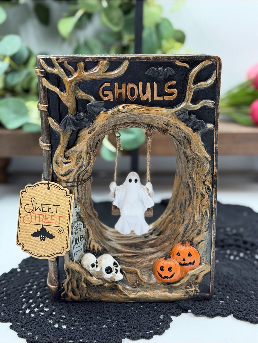 sweet street ghouls haunted storybook ghost swing halloween decor 10”